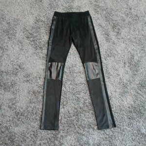 Janet Paris Womens Size Small Black and Faux Leather Stretchy Pants Cotton Poly